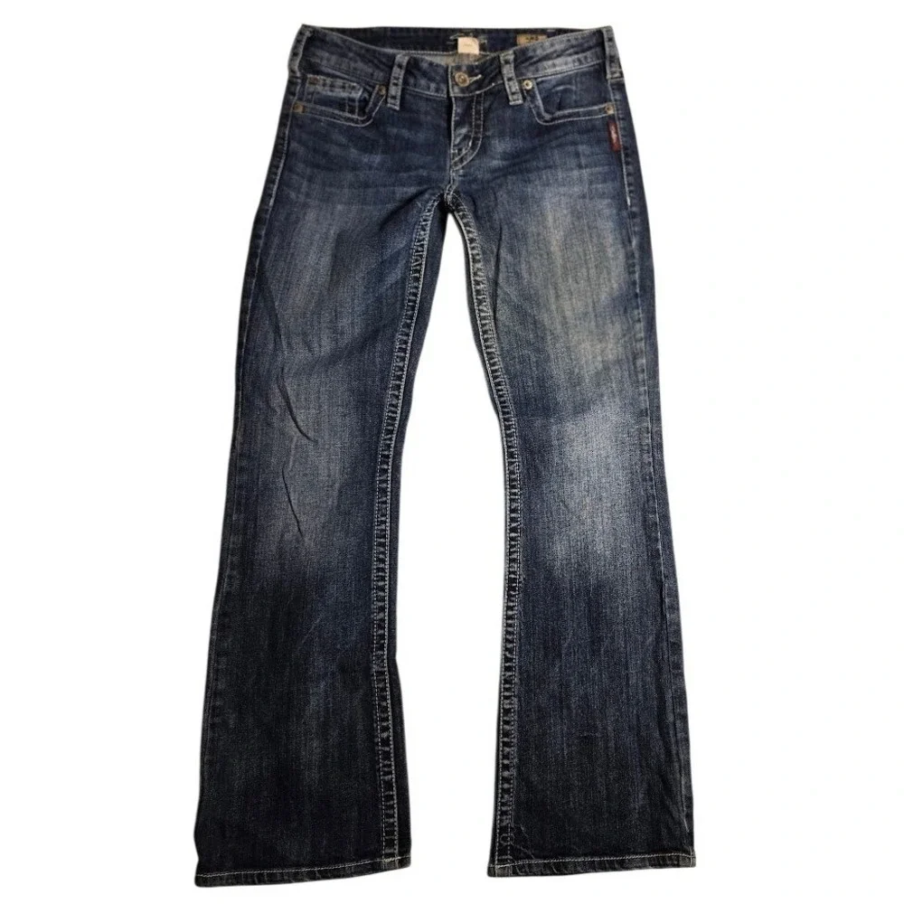 Silver Jeans Co Aiko Mid Rise Bootcut Dark Wash Whiskered Womens Size 27x30  845